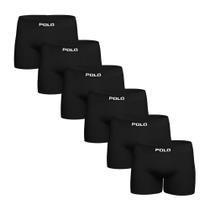 Kit Com 6 Cuecas Boxer Polo 781 Algodão Sem Costura Preto