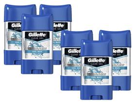 Kit com 6 Desodorantes Gillette Antitranspirante Clear Gel Cool Wave 82g