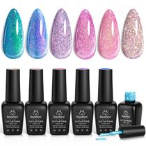 Kit com 6 Esmaltes Gel Glitter Besouros - Soak Off UV