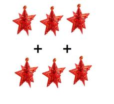 Kit com 6 Estrelas de 5 Pontas Enfeite Natalino para Pendurar 5x5 cm