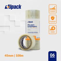 Kit com 6 Fitas Acrílicas Transparente 45mm x 100m Tipo Durex