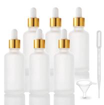 Kit com 6 Frascos Conta-Gotas de Vidro Fosco (50ml) - Óleos Essenciais, Perfumes e Cosméticos - com Pipeta e Funil