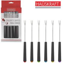 Kit com 6 Garfos para Fondue e Petisco de Inox Cabo Plástico Preto Hauskraft - 18cm