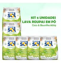 Kit Com 6 Lava Roupas Em Pó Girando Sol Coco e Baunilha 800g