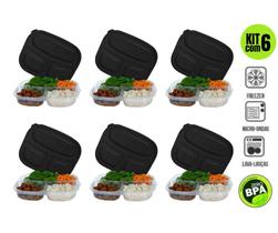 Kit Com 6 Marmitas Fitness Pote Vasilha de Plástico Com Divisórias Micro-ondas Freezer Reutilizável