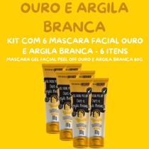 Kit com 6 Mascara Gel Facial Peel Off Ouro e Argila Branca 60g Dermachem Kit com 6 Mascara Gel Facial Peel Off Ouro e Argila Branca 60g Dermachem