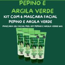 Kit com 6 Mascara Gel Facial Peel Off Pepino e Argila Verde 60g Dermachem