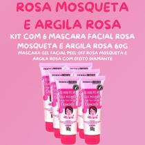 Kit com 6 Mascara Gel Facial Peel Off Rosa Mosqueta e Argila Rosa com Efeito Diamante 60g Dermachem