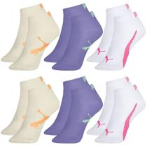 Kit com 6 Meias Esportiva Puma Infantil Cano Baixo Sport Calcanhar Verdadeiro Lisa Modelo Sapatilha