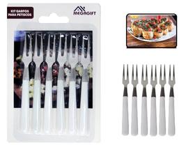 Kit com 6 Mini Garfos para Petiscos Fondue de Inox Cabo Plástico