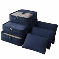 Kit com 6 Organizadores de Mala para Viagem Azul Escuro