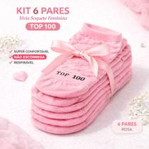 Kit com 6 pares de Meia Soquete Feminina Top 100 Confortável