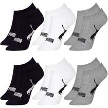 Kit com 6 Pares de Meias Adulto Puma Modelo Sapatilha Calcanhar Verdadeiro Lisa Básica Esportiva