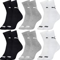 Kit com 6 Pares de Meias Puma Modelo Cano Médio Lisa Básica Esportiva Calcanhar Verdadeiro Sport