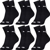 Kit com 6 Pares de Meias Puma Modelo Cano Médio Lisa Básica Esportiva Calcanhar Verdadeiro Sport