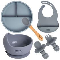 Kit com 6 peças Alimentação p/ Bebê em Silicone Cinza Freso