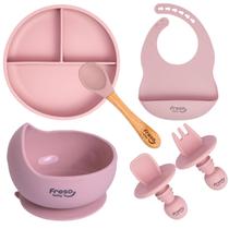 Kit com 6 peças Alimentação p/ Bebê em Silicone Rosa - Freso