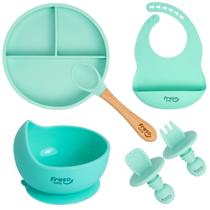 Kit com 6 peças Alimentação p/ Bebê em Silicone Verde Freso