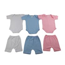 Kit Com 6 Peças Bebê Verão Body Manga Curta e Shorts