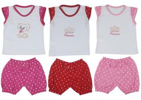 Kit Com 6 Peças Camiseta e Short Bebê Recém-nascido Menina