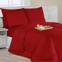 Kit com 6 peças Edredom Soft Casa Dona Casal Vermelho