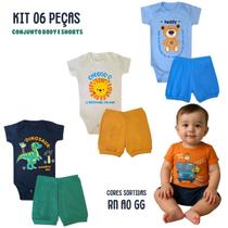 Kit com 6 peças Roupa Bebê Body Shorts punhos Menino Menina Algodão c/ Elastano Enxoval Atacado Recém Nascido PGG