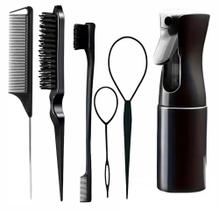 Kit Com 6 Peças Spray Pente Escova Cabelo Trança Penteado