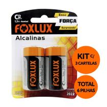 Kit com 6 Pilhas Alcalina Média C Tensão Nominal: 1,5V Foxlux