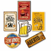 Kit com 6 placas decorativas em MDF - Churrasco - Bebidas - Cerveja - R+ Adesivos