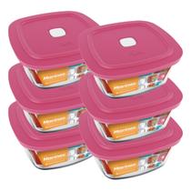 Kit com 6 Pote de Vidro c/ Tampa Quadrado 500ML Marinex