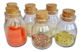 Kit Com 6 Potes De Vidro 60ml Com Tampa Rolha Para Temperos Cozinha