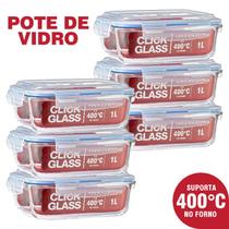 Kit com 6 potes de vidro herméticos click glass premium