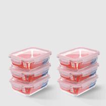 Kit com 6 Potes de Vidro Herméticos Retangulares 1L Invicta