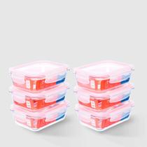 Kit com 6 Potes de Vidro Herméticos Retangulares 640ml Marmita Ideal Invicta