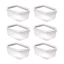 Kit com 6 Potes Herméticos com Travas 910ml Plasútil Cinza Organização Modular Despensa Transparente