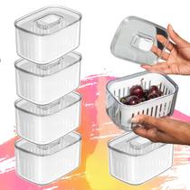 Kit com 6 Potes Organizadores com Escorredor Interno 650ml - BPA Free - Empilháveis - Para Geladeira