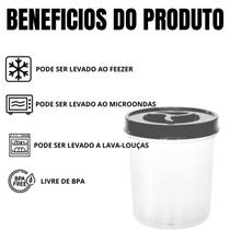Kit com 6 Potes Plásticos 1L com Tampa Rosca BPA Free, Vai ao Freezer e Microondas