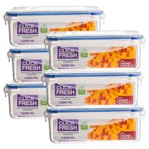 Kit com 6 potes plasticos herméticos alta qualidade Click Fresh (6x1.000ML)