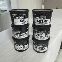 Kit com 6 Potes Plásticos Preto Decorado 1 Litro Alimentos