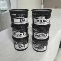 Kit com 6 Potes Plásticos Preto Decorado 1 Litro Alimentos - Decore Casa