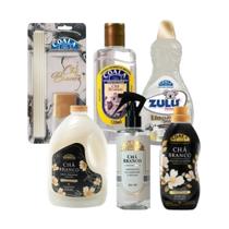 Kit Com 6 Produtos Chá Branco Roupas Para Amaciante Odorizante De Tecidos Zulu Multissuperfícies Desinfetante Concentrado Uso Diário Casa Empresa