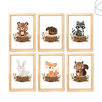 Kit com 6 Quadros Decorativos Animais do Bosque Aquarela Kit com 6 Quadros Decorativos Animais do Bosque Aquarela