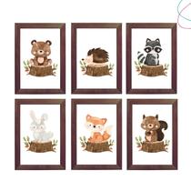 Kit com 6 Quadros Decorativos Animais do Bosque Aquarela Kit com 6 Quadros Decorativos Animais do Bosque Aquarela