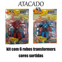 Kit com 6 Robos Transformers com Acessorios Azul e Vermelho - Elite 00870