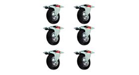 Kit com 6 rodízio giratório de borracha com trava - 3pol - 75mm - jst