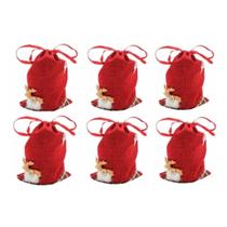 Kit Com 6 Sacos De Presente Tecido Enfeite Decoração Natal - Wincy Natal
