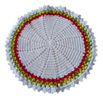 Kit com 6 Sousplat em Crochê Artesanal 35cm Branco Vermelho e Verde
