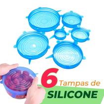 Kit Com 6 Tampas de Silicone Flexível Universal Lavável - 123Útil Kit Com 6 Tampas de Silicone Flexível Universal Lavável - 123Útil
