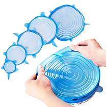 Kit com 6 tampas de silicone universal elástica para pote panela forma Kit com 6 tampas de silicone universal elástica para pote panela forma