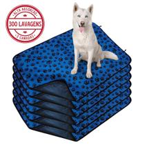 Kit com 6 Tapetes Higiênicos 100x70 Patinha Azul c/Ganchos - 300 Lavagens para cães - Alta Absorção